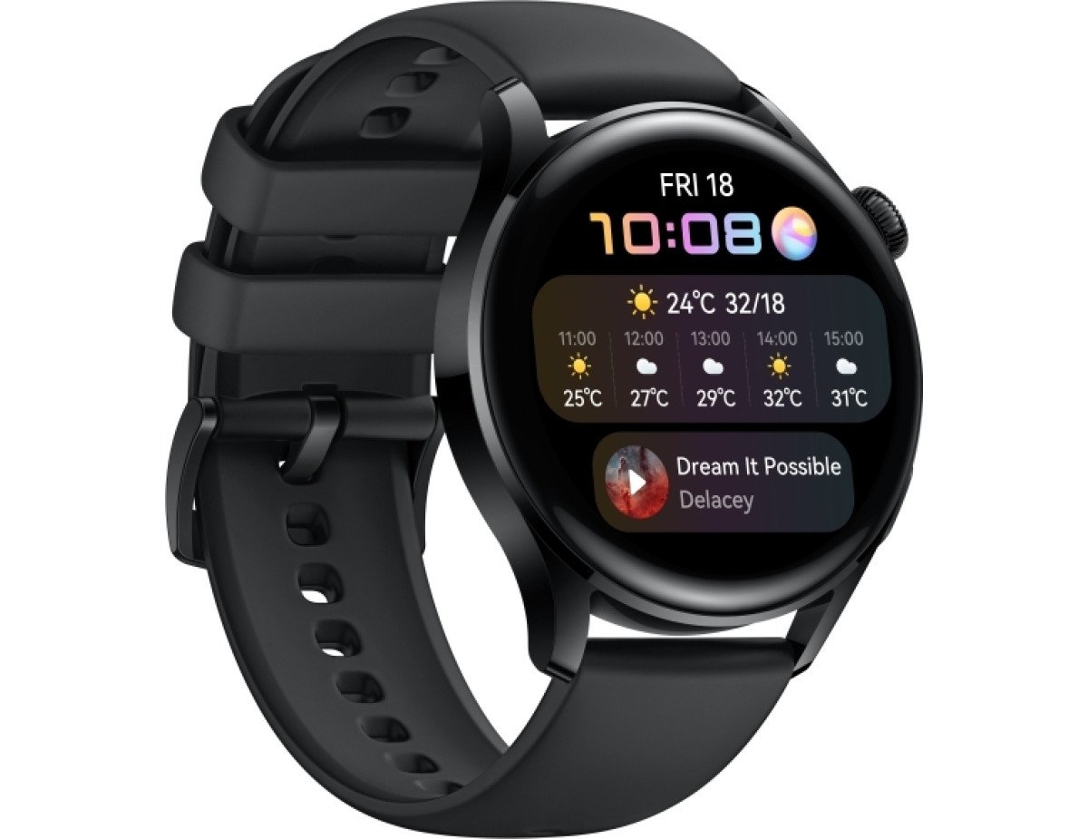 Huawei Watch 3 Active Stainless Steel 46mm Αδιάβροχο με eSIM και Παλμογράφο (Μαύρο)