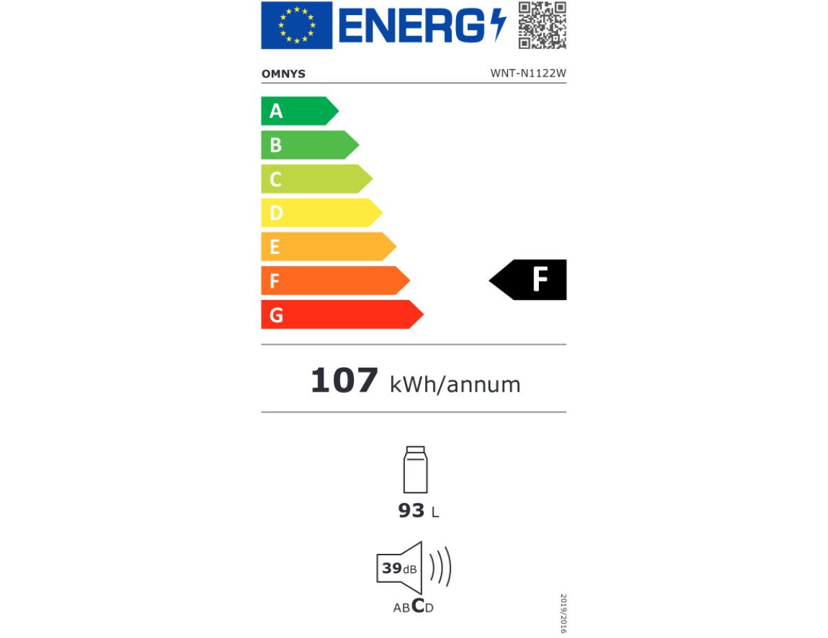 Omnys WNT-N1122W Μονόπορτο Ψυγείο 93lt Υ85xΠ48xΒ45εκ. Λευκό