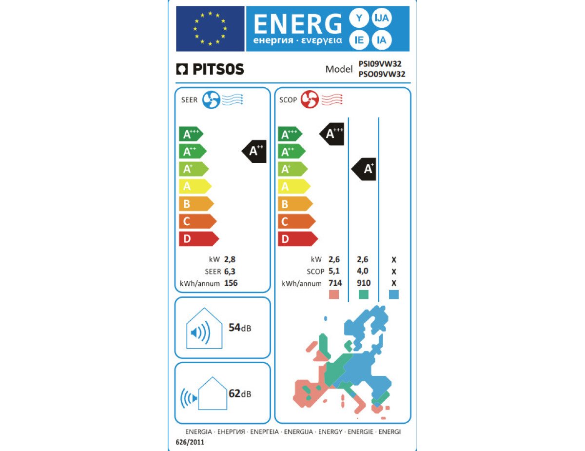 Pitsos PSI09VW32 / PSO09VW32 Κλιματιστικό Inverter 9000 BTU A++/A+