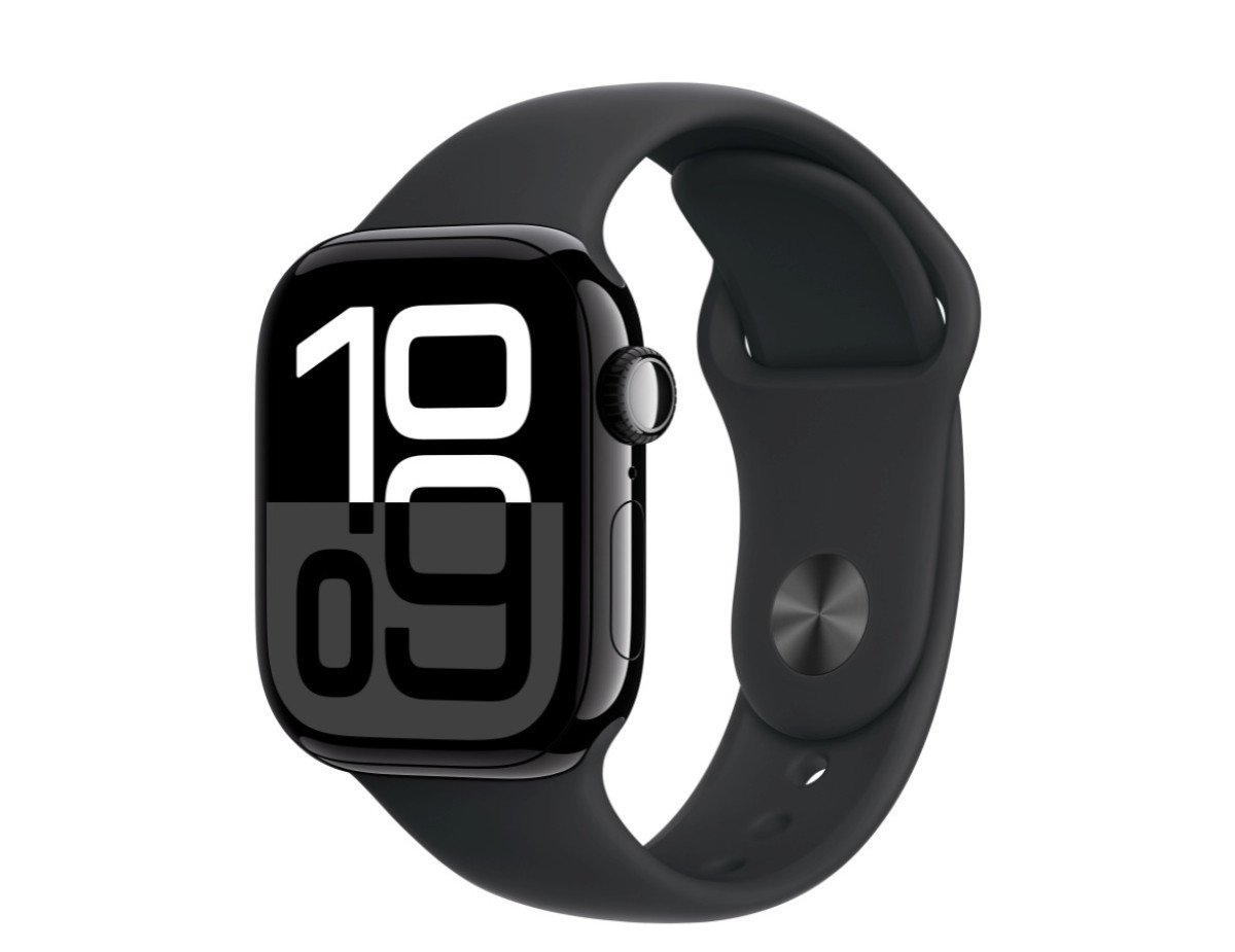 Apple Watch Series 10 Aluminium 42mm Αδιάβροχο με Παλμογράφο (Jet Black με Black Sport Band (M/L))