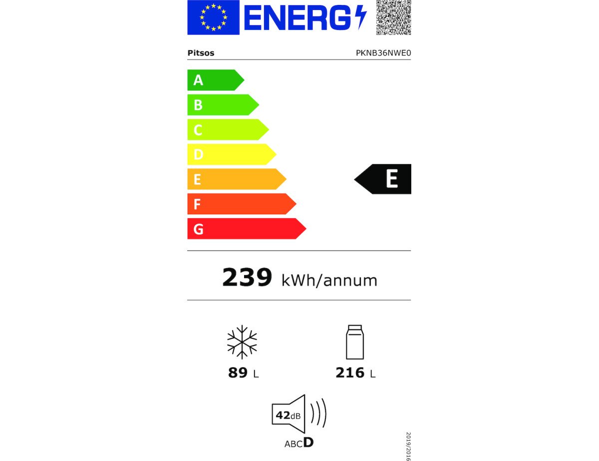 Pitsos PKNB36NWE0 Ψυγειοκαταψύκτης 305lt Total NoFrost Υ186xΠ60xΒ66εκ. Λευκός