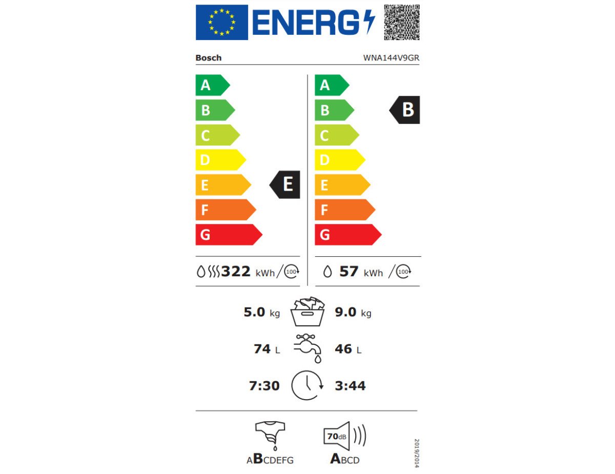 Bosch WNA144V9GR Πλυντήριο-Στεγνωτήριο Ρούχων 9kg/5kg Ατμού 1400 Στροφές