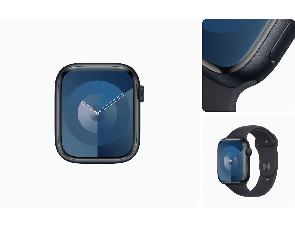 Apple Watch Series 9 Aluminium 45mm Αδιάβροχο με Παλμογράφο (Silver με Storm Blue Sport Band (S/M))