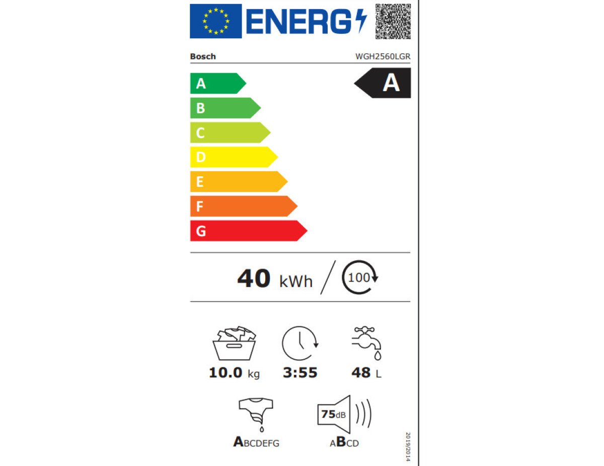 Bosch Πλυντήριο Ρούχων 10kg με Ατμό 1600 Στροφών WGH2560LGR