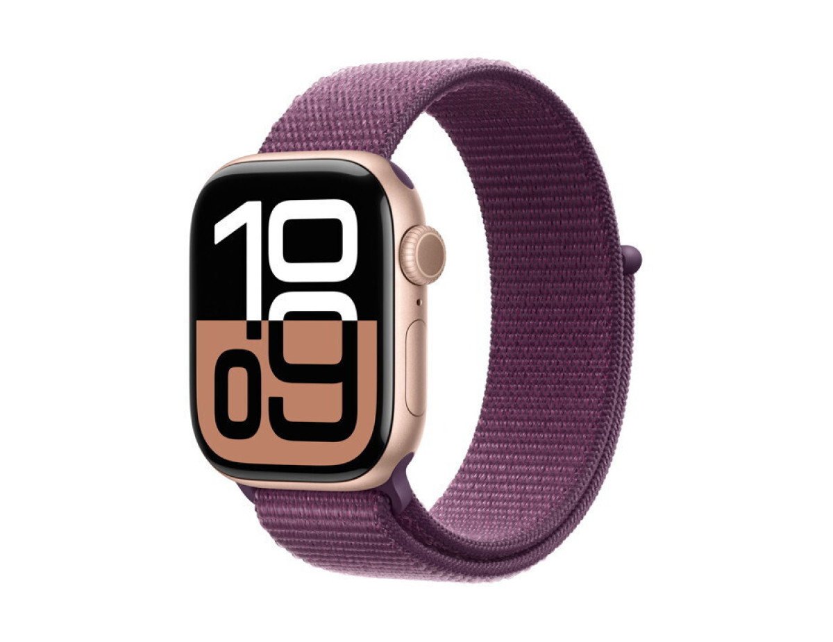 Apple Watch Series 10 Aluminium 46mm Αδιάβροχο με Παλμογράφο (Rose Gold με Plum Sport Loop)