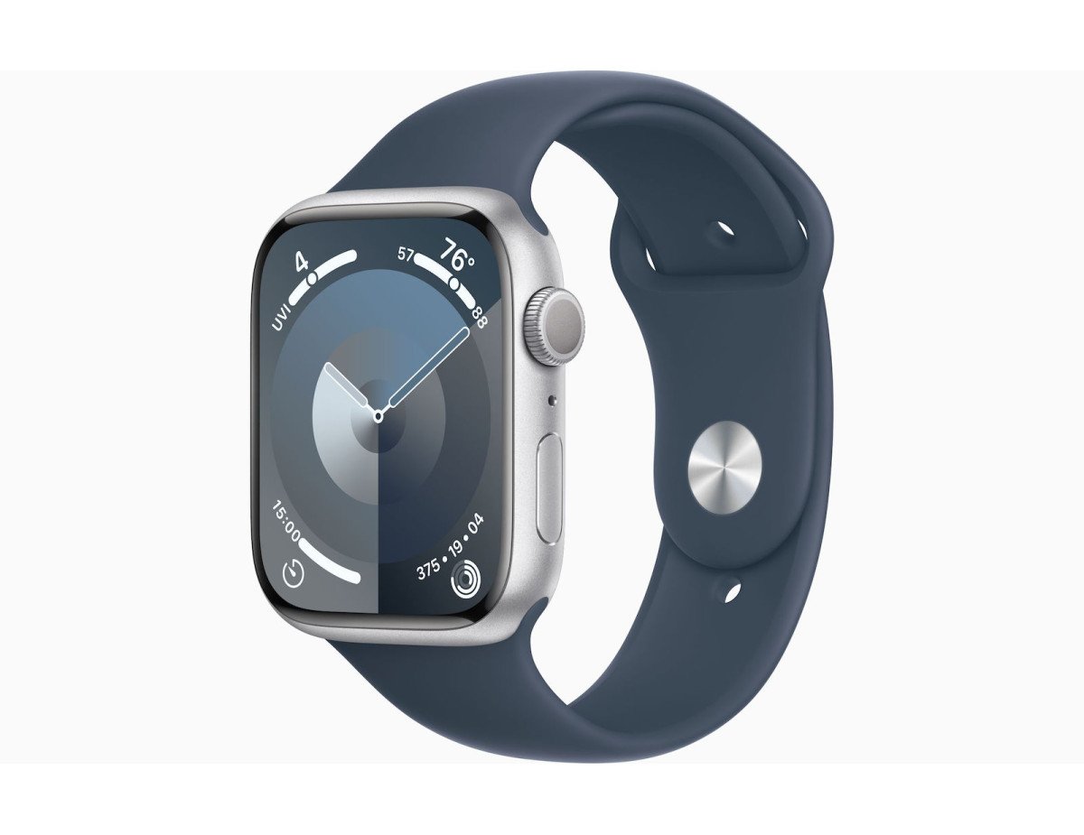 Apple Watch Series 9 Aluminium 45mm Αδιάβροχο με Παλμογράφο (Silver με Storm Blue Sport Band (S/M))