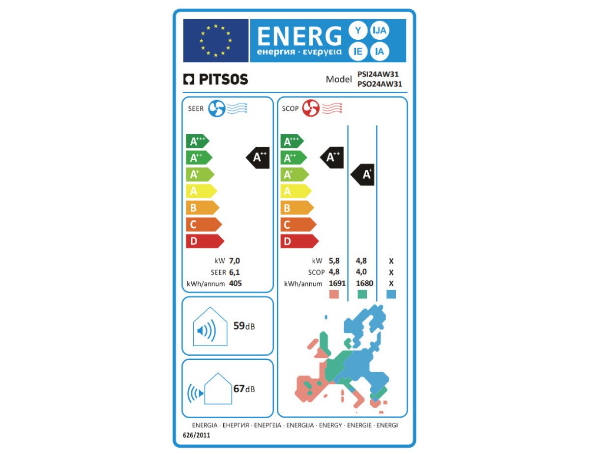 Pitsos Ioli Premium PSI24AW31/PSO24AW31 Κλιματιστικό Inverter 24000 BTU A++/A+ με Ιονιστή και WiFi