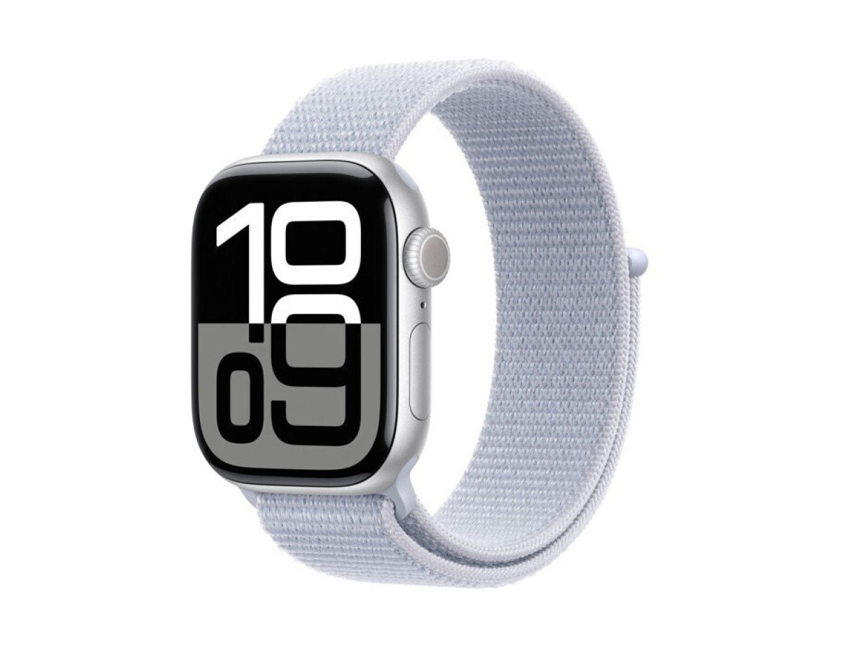 Apple Watch Series 10 Aluminium 42mm Αδιάβροχο με Παλμογράφο (Silver με Blue Cloud Sport Loop)