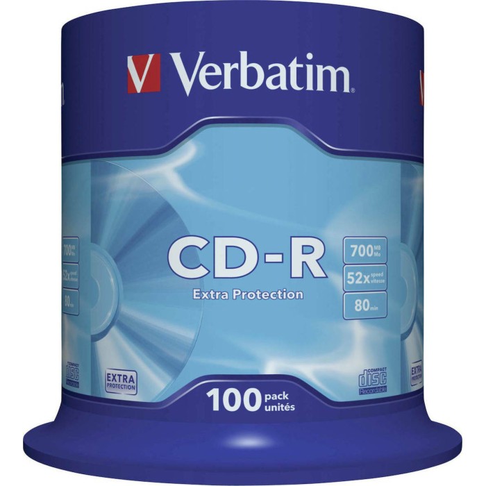 1x100 Verbatim Data Life CD-R 80 700MB, 52x Speed, Cake Box