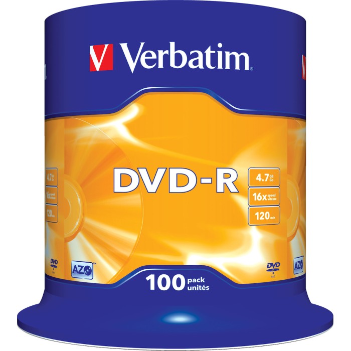 1x100 Verbatim DVD-R 4,7GB 16x Speed, matt silver