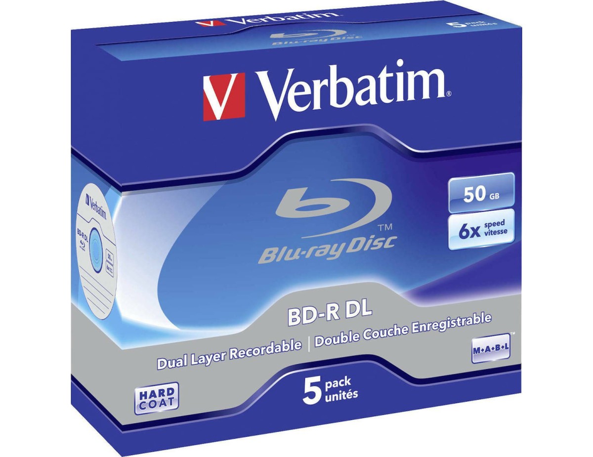 1x5 Verbatim BD-R Blu-Ray 50GB 6x Speed, white blue Jewel Case