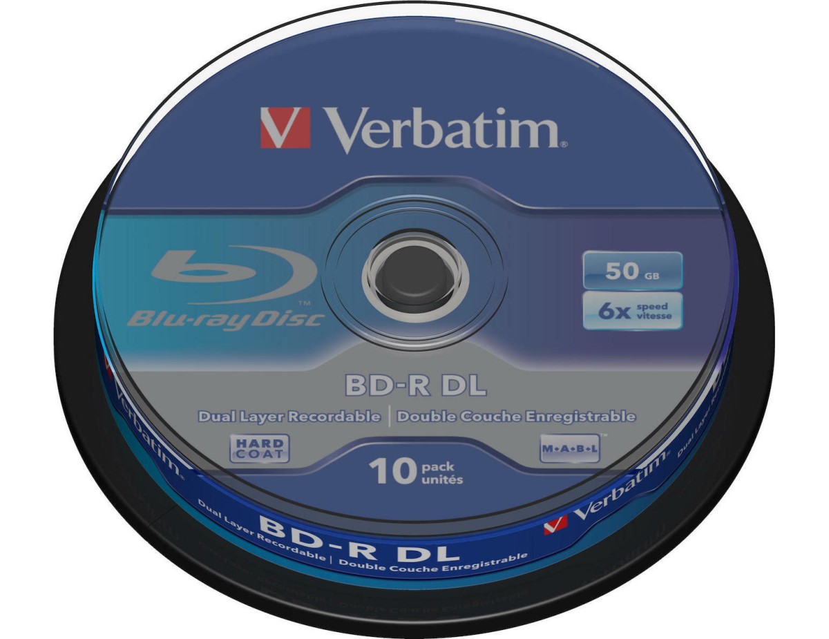 1x10 Verbatim BD-R Blu-Ray 50GB 6x Speed, white blue Cakebox