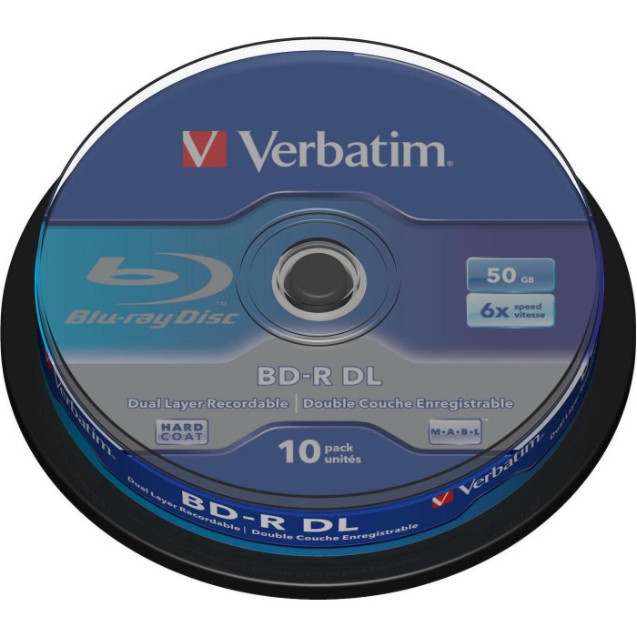1x10 Verbatim BD-R Blu-Ray 50GB 6x Speed, white blue Cakebox