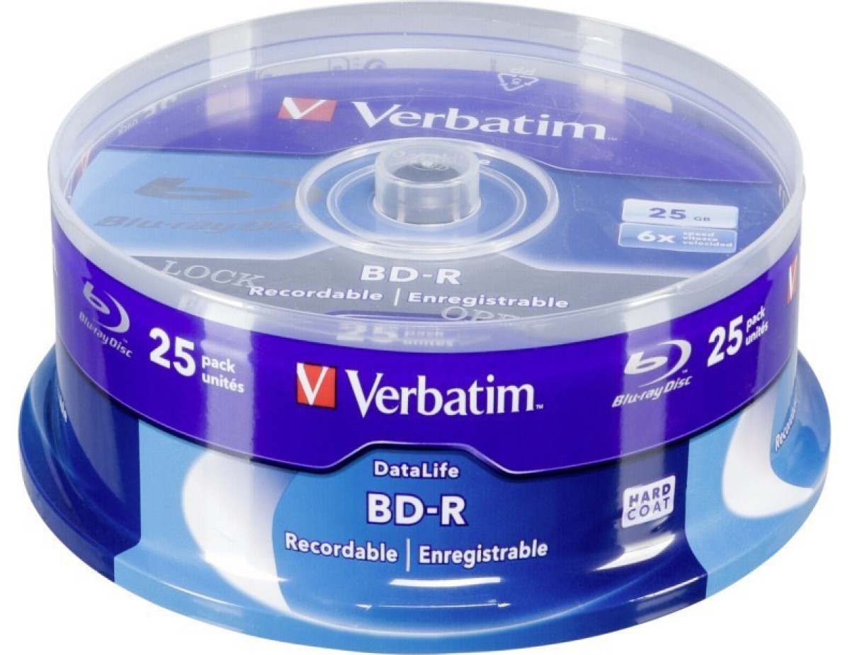 1x25 Verbatim BD-R Blu-Ray 25GB 6x Speed Datalife No-ID Cakebox 1x25 Verbatim BD-R Blu-Ray 25GB 6x Speed Datalife No-ID Cakebox