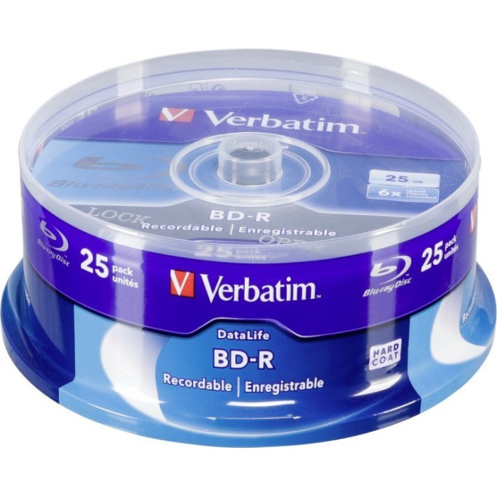 1x25 Verbatim BD-R Blu-Ray 25GB 6x Speed Datalife No-ID Cakebox