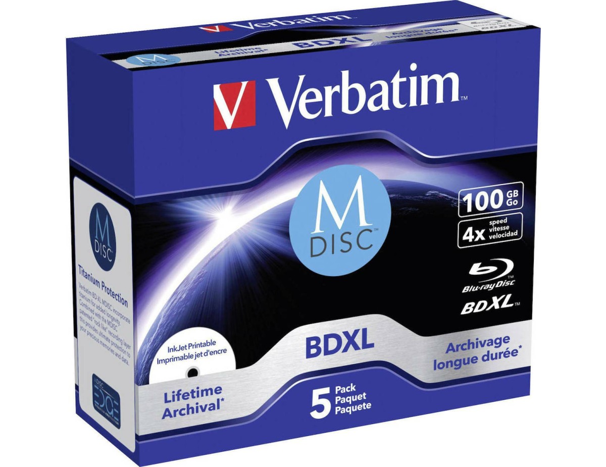 1x5 Verbatim M-Disc BD-R Blu-Ray 100GB 4x Speed inkjet print. JC