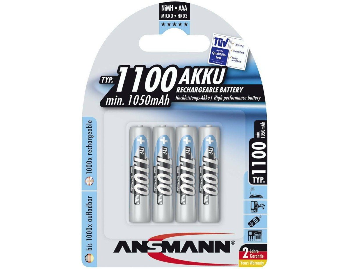 1x4 Ansmann NiMH rech. battery 1100 Micro AAA 1050 mAh