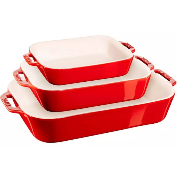 Staub 3-Piece Rectangular Ceramic Bakeware Set, Cherry Red
