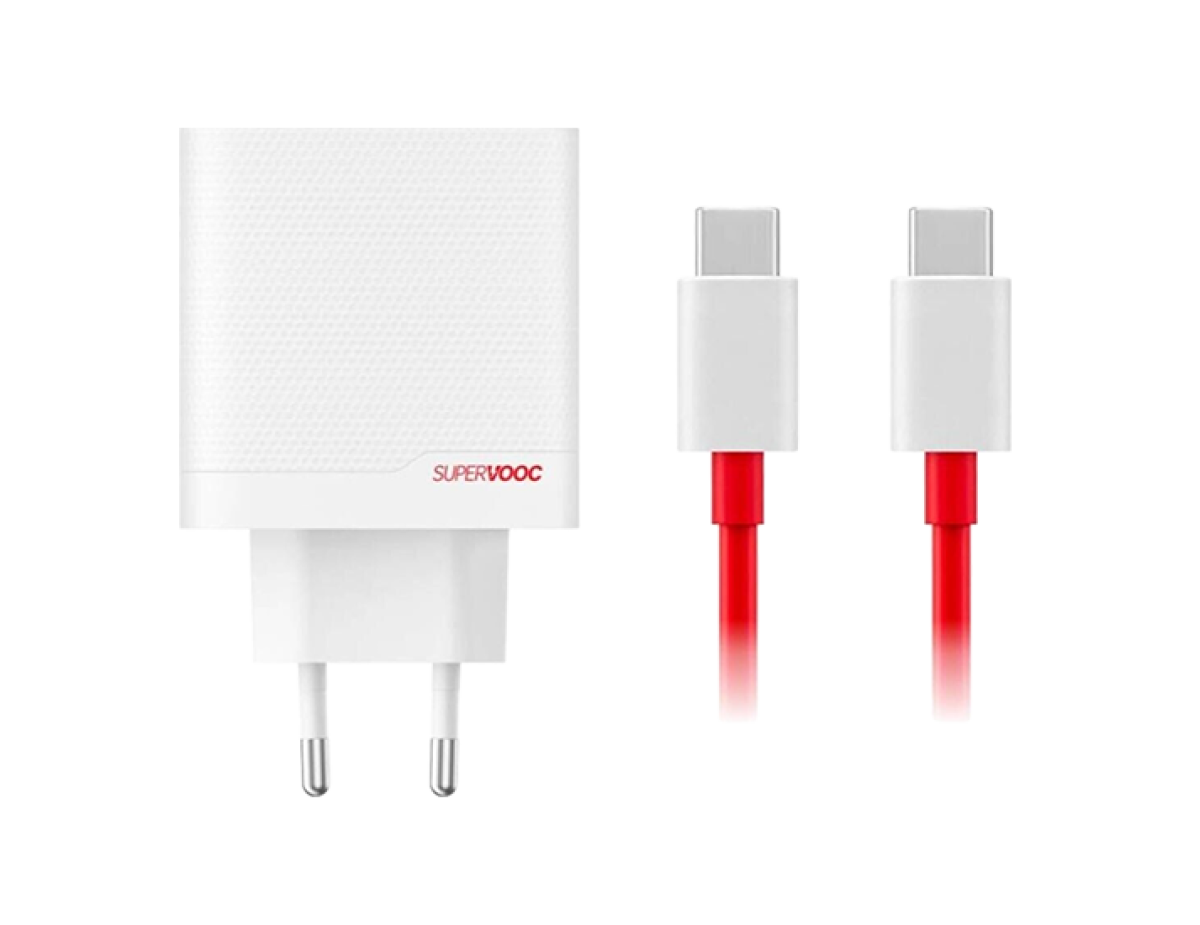 OnePlus 80W Dual Ports SUPERVOOC Adapter Type-C + Type-A with USB-C Cable - White