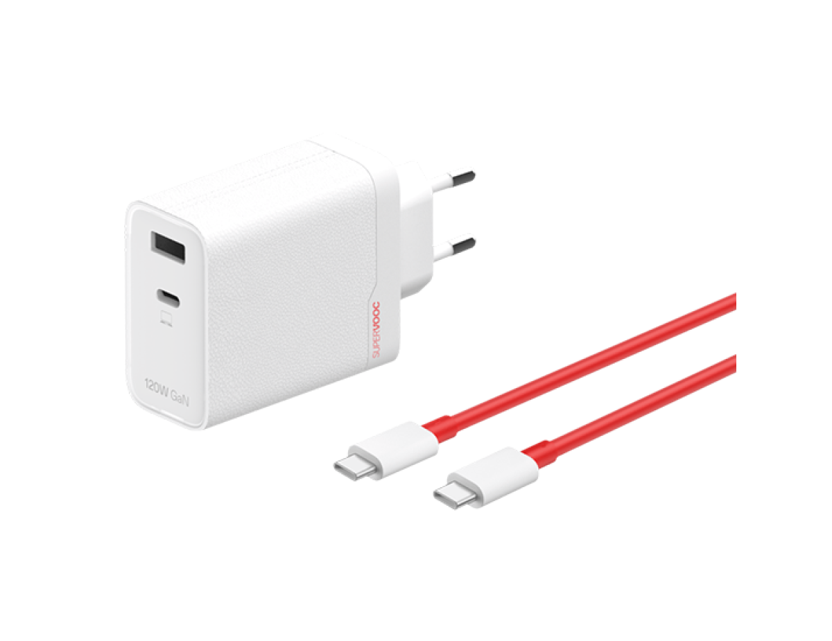 OnePlus 120W Dual Ports SuperVooc  Adapter + Cable (Type-C + Type-A) - White