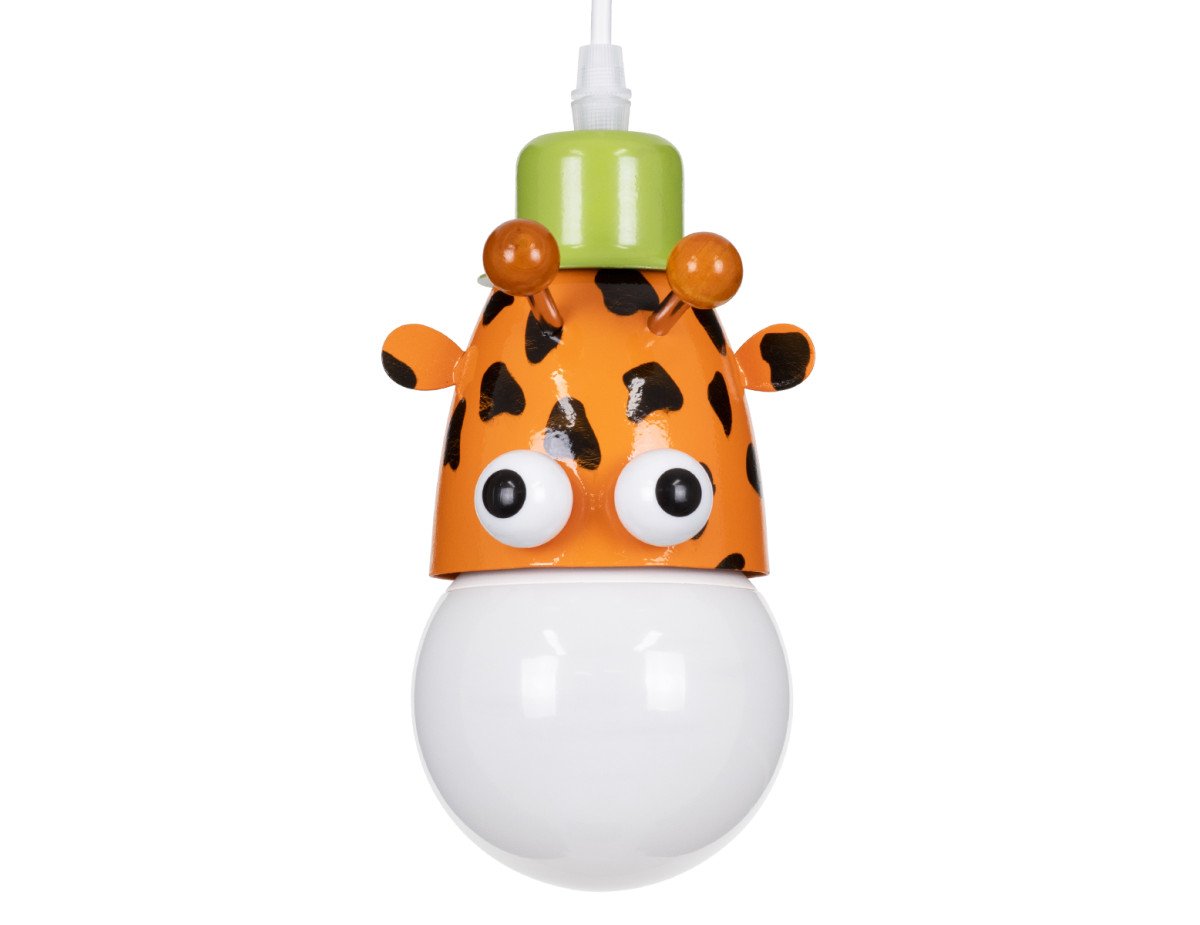 GloboStar® GIRAFFE 00638 Μοντέρνο Κρεμαστό Παιδικό Φωτιστικό Οροφής Μονόφωτο 1 x E27 Λευκό Πράσινο Πορτοκαλί Μαύρο Μεταλλικό Μ12 x Π10.5 x Υ13.5cm