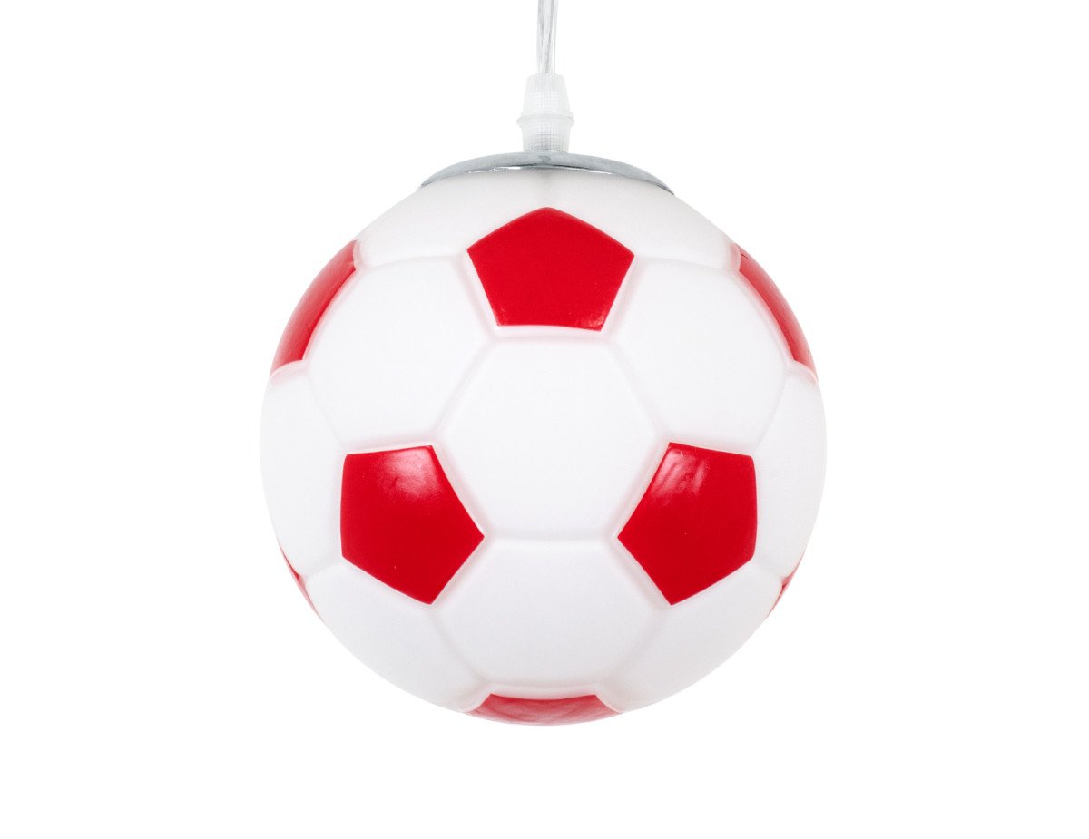 GloboStar® FOOTBALL 00642 Μοντέρνο Κρεμαστό Παιδικό Φωτιστικό Οροφής Μονόφωτο 1 x E27 Κόκκινο Λευκό Γυάλινο Φ15 x Υ18cm