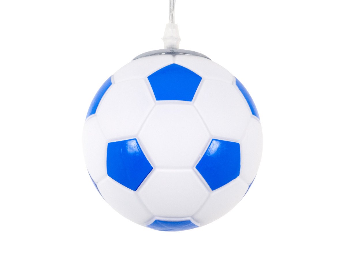 GloboStar® FOOTBALL 00644 Μοντέρνο Κρεμαστό Παιδικό Φωτιστικό Οροφής Μονόφωτο 1 x E27 Γαλάζιο Λευκό Γυάλινο Φ15 x Υ18cm