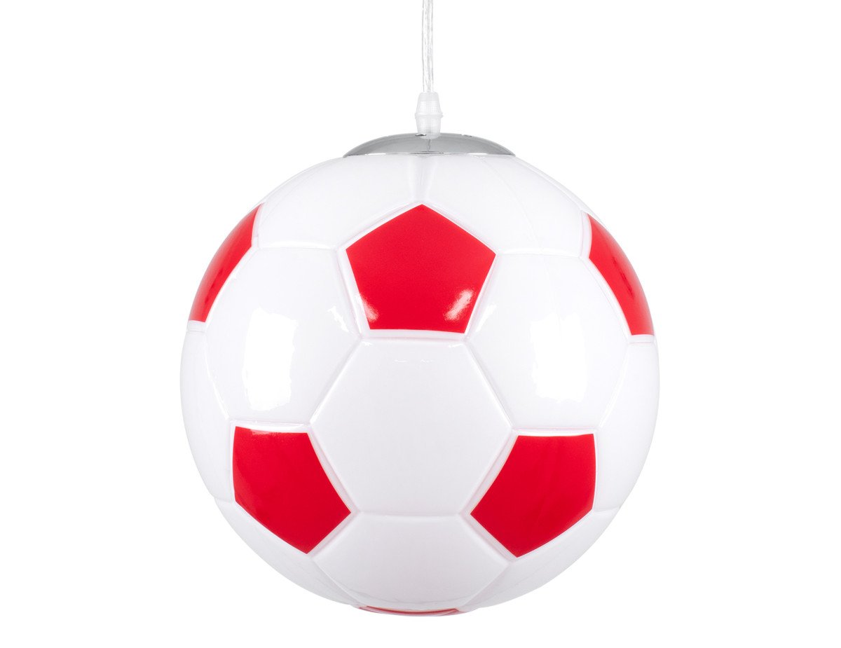 GloboStar® FOOTBALL 00646 Μοντέρνο Κρεμαστό Παιδικό Φωτιστικό Οροφής Μονόφωτο 1 x E27 Κόκκινο Λευκό Γυάλινο Φ25 x Υ25cm