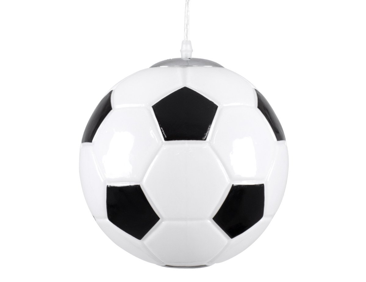 GloboStar® FOOTBALL 00647 Μοντέρνο Κρεμαστό Παιδικό Φωτιστικό Οροφής Μονόφωτο 1 x E27 Μαύρο Λευκό Γυάλινο Φ25 x Υ25cm