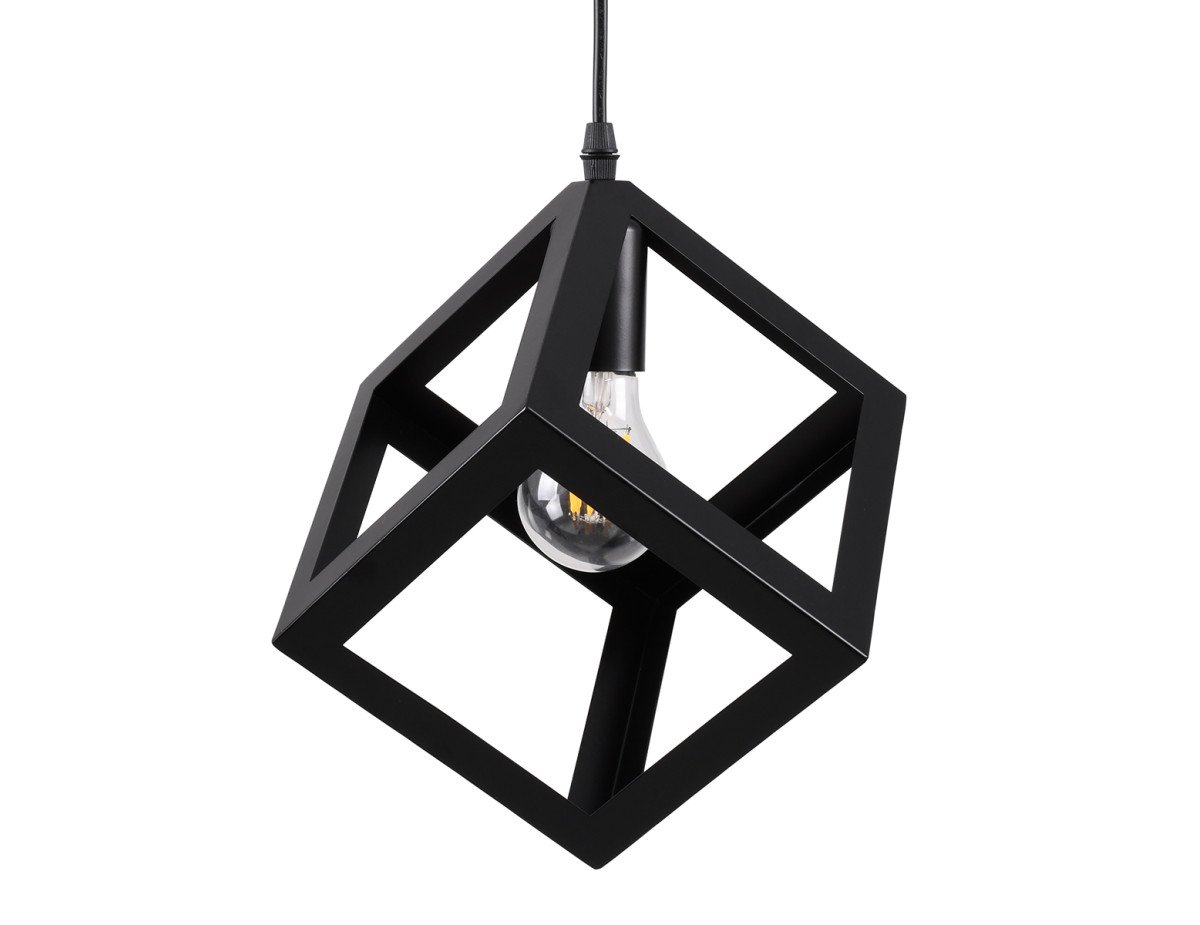 GloboStar® CUBE 00801 Μοντέρνο Κρεμαστό Φωτιστικό Οροφής Μονόφωτο 1 x E27 Μαύρο Μεταλλικό Πλέγμα Μ25 x Π25 x Υ25cm