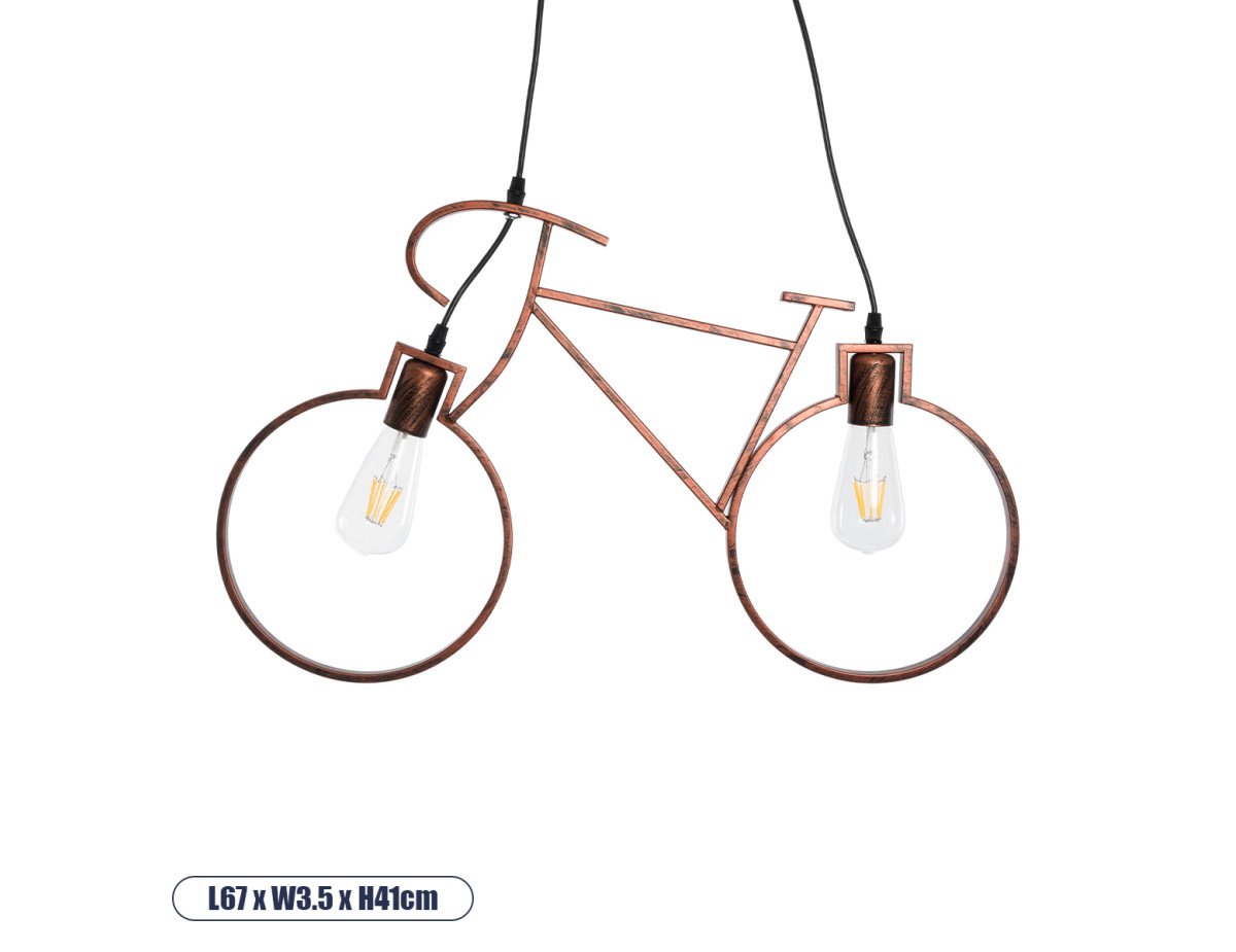 GloboStar® BIKE 00868 Vintage Κρεμαστό Φωτιστικό Οροφής Δίφωτο 2 x E27 Καφέ Σκουριά Μεταλλικό Μ67 x Π1.5 x Υ41cm