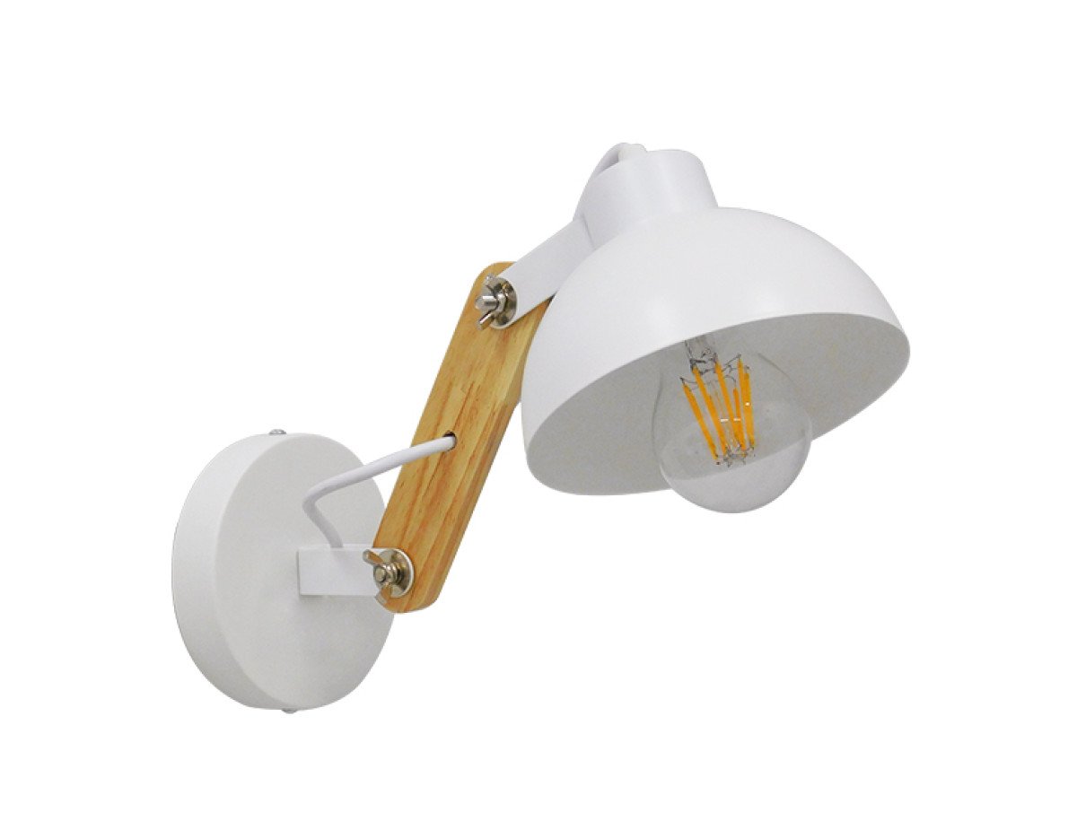 GloboStar® GRANT 00903 Μοντέρνο Φωτιστικό Τοίχου Απλίκα Μονόφωτο Λευκό με Ξύλινο Βραχίονα Μεταλλικό Φ15 x Y12cm