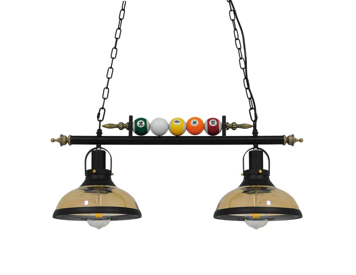 GloboStar® BILLIARD 00972 Vintage Industrial Κρεμαστό Φωτιστικό Οροφής Δίφωτο 2 x E27 Mαύρο Μεταλλικό Μ71 x Π25 x Υ30cm