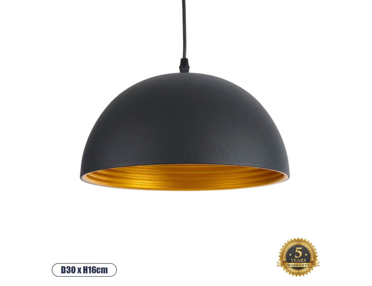 GloboStar® CHIME 01004 Μοντέρνο Κρεμαστό Φωτιστικό Οροφής Μονόφωτο Μαύρο Μεταλλικό Καμπάνα Φ30 x Y15cm