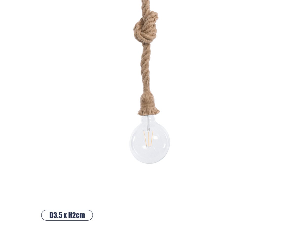 GloboStar® ROPE 01018 Vintage Industrial Κρεμαστό Φωτιστικό Οροφής Μονόφωτο 1 x E27 με 2 μέτρα Μπεζ Σχοινί Φ3.5 x Y200cm