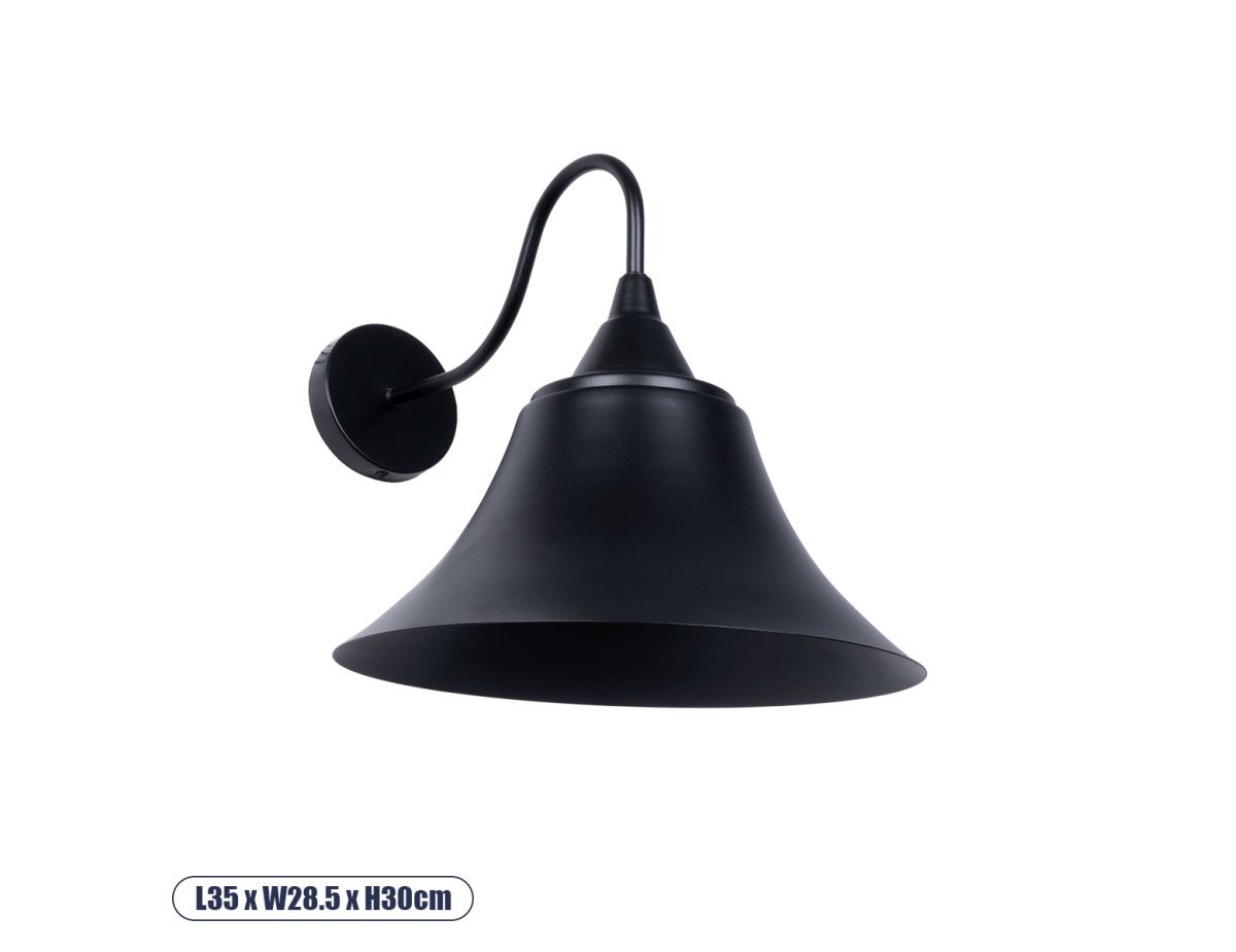 GloboStar® BELL 01038 Vintage Industrial Φωτιστικό Τοίχου Απλίκα Μονόφωτο Μαύρο Καμπάνα Φ30 x Μ35 x Π30 x Υ30cm