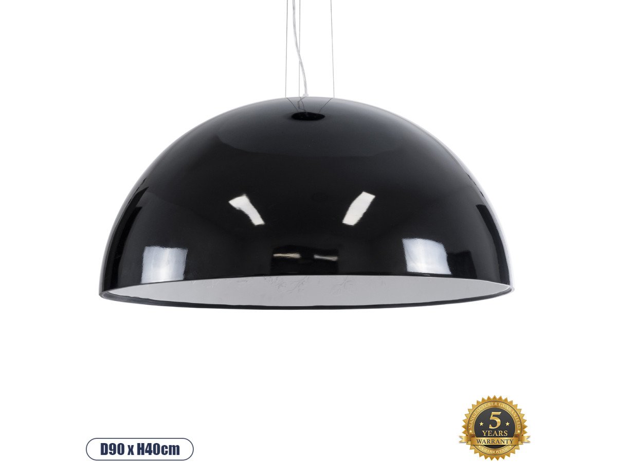 GloboStar® SERENIA BLACK 01272 Μοντέρνο Κρεμαστό Φωτιστικό Οροφής Μονόφωτο Μαύρο Γύψινο Καμπάνα Φ90 x Y45cm