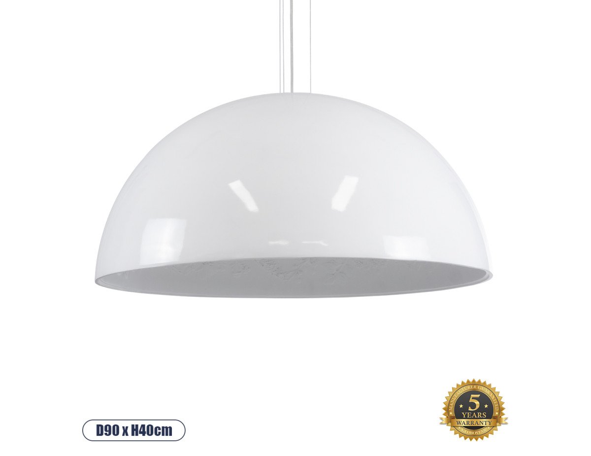 GloboStar® SERENIA WHITE 01273 Μοντέρνο Κρεμαστό Φωτιστικό Οροφής Μονόφωτο Λευκό Γύψινο Καμπάνα Φ90 x Y45cm