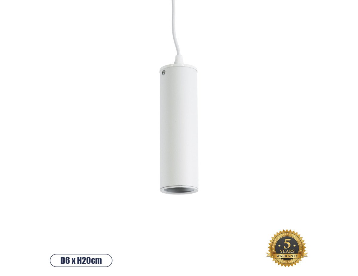 GloboStar® CANNON WHITE 01274 Μοντέρνο Κρεμαστό Φωτιστικό Οροφής Spot Μονόφωτο 1 x GU10 Λευκό Μεταλλικό Φ6 x Y20cm