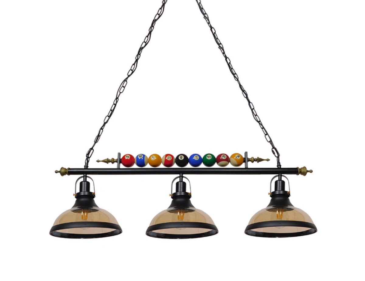 GloboStar® BILLIARD SERIES 01280 Vintage Industrial Κρεμαστό Φωτιστικό Οροφής Τρίφωτο 3 x E27 Mαύρο Μεταλλικό Μ96 x Π25 x Υ30cm