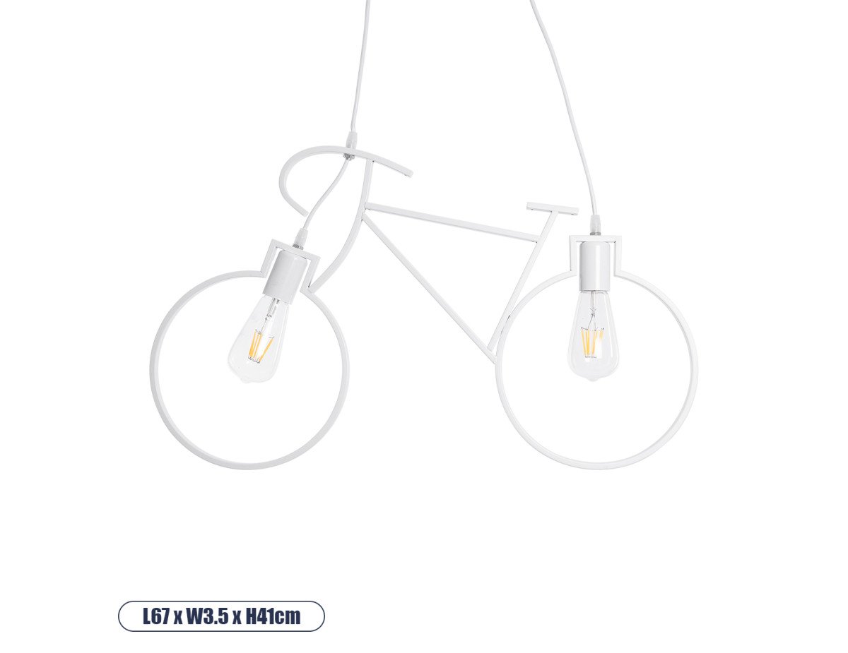 GloboStar® BIKE WHITE 01300 Vintage Κρεμαστό Φωτιστικό Οροφής Δίφωτο 2 x E27 Λευκό Μεταλλικό Μ67 x Π1.5 x Υ41cm