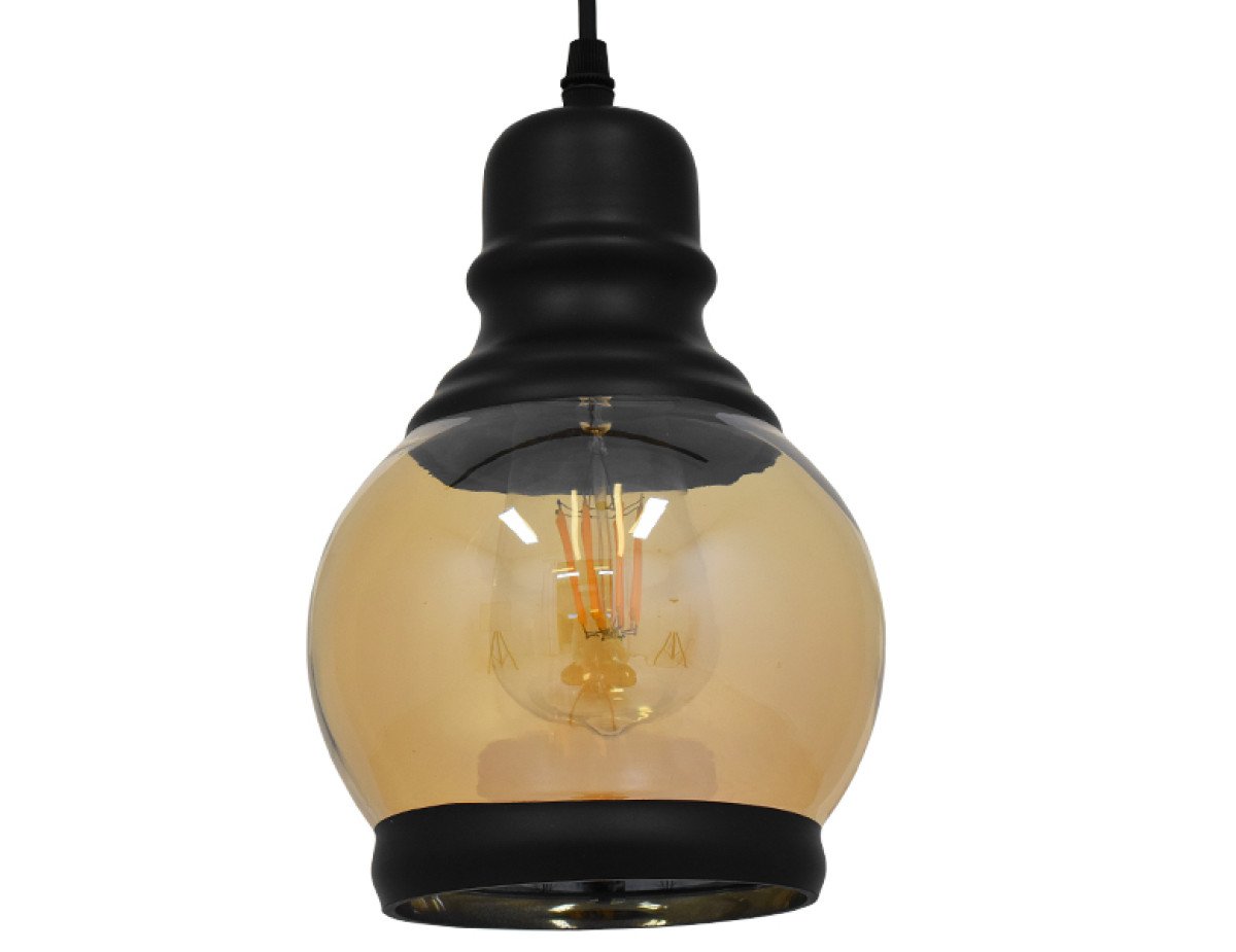 GloboStar® OLIVER 01505 Vintage Κρεμαστό Φωτιστικό Οροφής Μονόφωτο 1 x E27 Μαύρο Γυάλινο Μελί Διάφανο Φ16 x Υ25cm