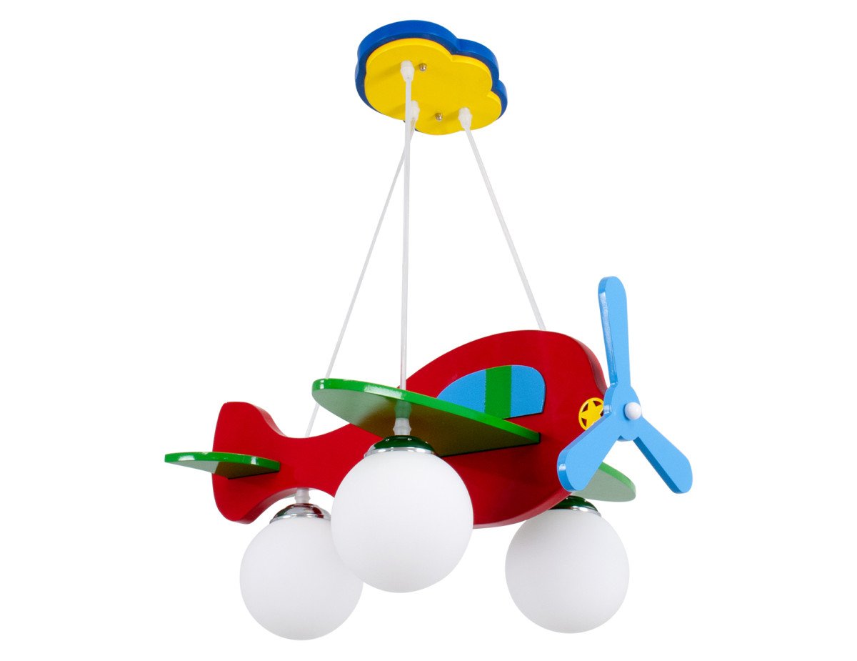 GloboStar® AIRPLANE 01575 Μοντέρνο Κρεμαστό Παιδικό Φωτιστικό Οροφής Τρίφωτο 3 x E27 Φιγούρα Πολύχρωμο Ξύλινο Μ51 x Π49 x Υ26cm