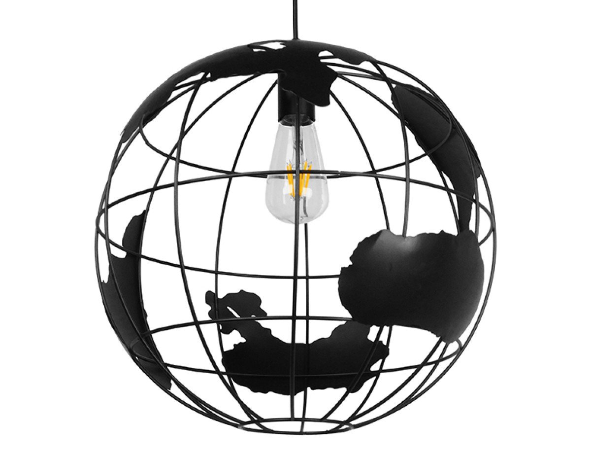 GloboStar® EARTH 01663 Vintage Industrial Κρεμαστό Φωτιστικό Οροφής Μονόφωτο 1 x E27 Μαύρο Μεταλλικό Πλέγμα Φ40 x Υ40cm