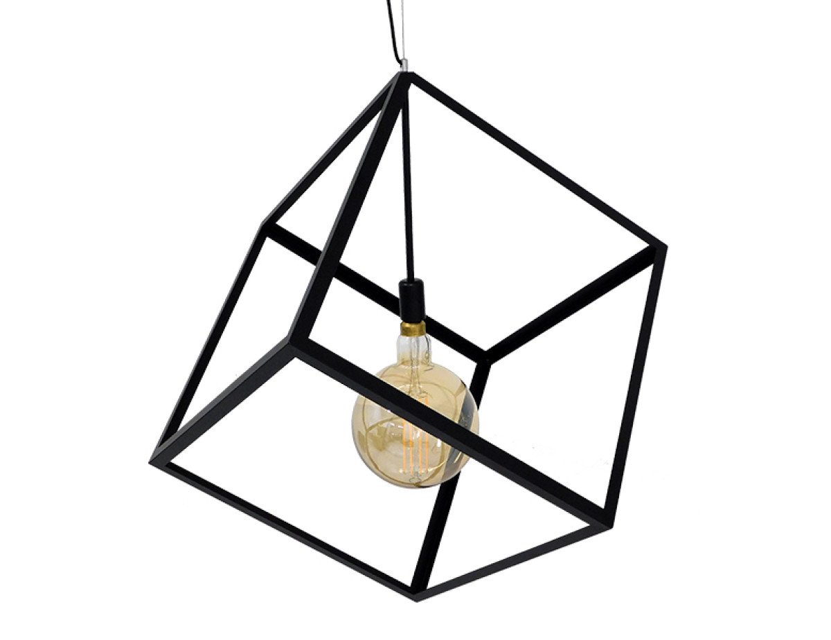 GloboStar® CUBE 01672 Μοντέρνο Κρεμαστό Φωτιστικό Οροφής Μονόφωτο 1 x E27 Μαύρο Μεταλλικό Πλέγμα Μ70 x Π70 x Υ87cm