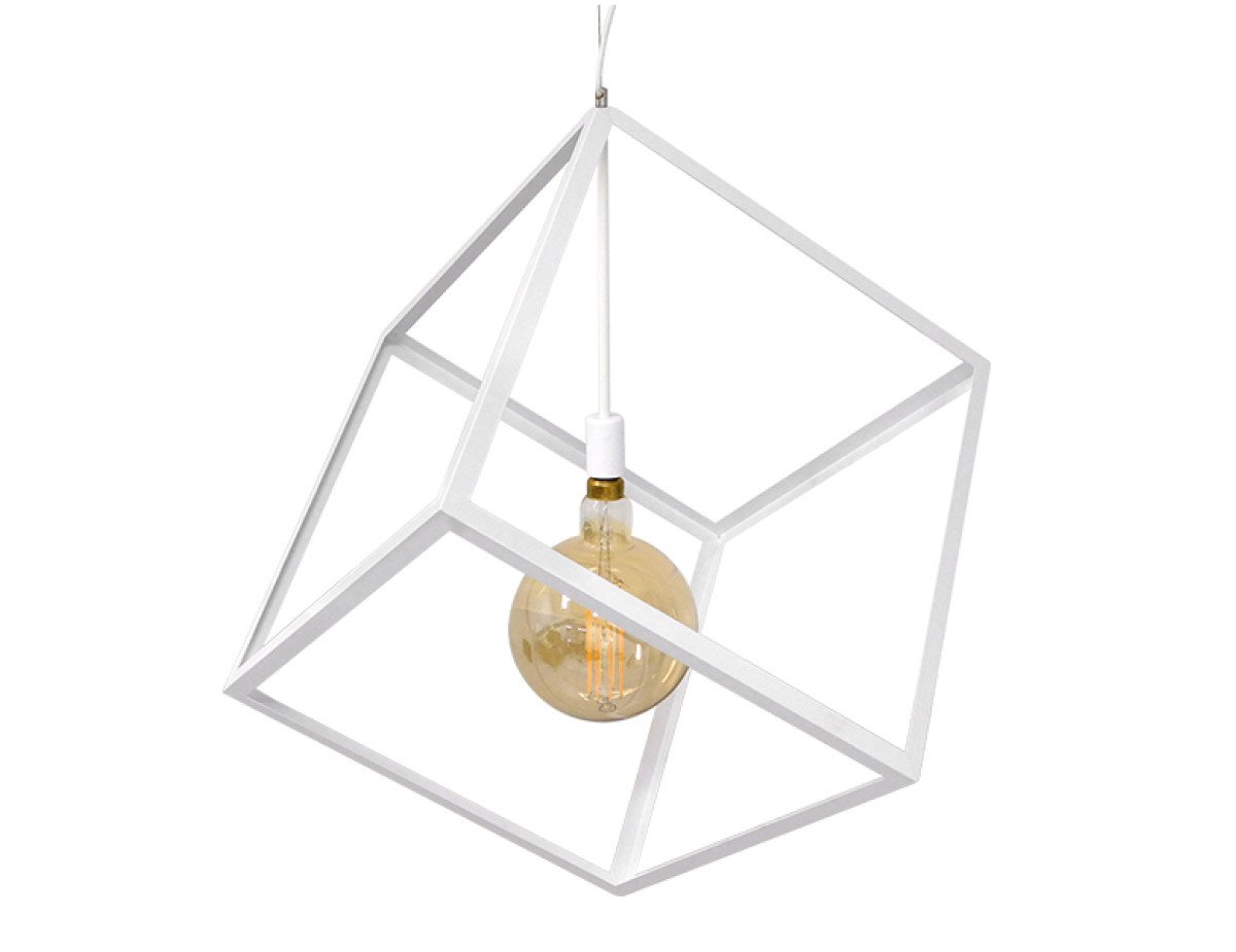 GloboStar® CUBE 01675 Μοντέρνο Κρεμαστό Φωτιστικό Οροφής Μονόφωτο 1 x E27 Λευκό Μεταλλικό Πλέγμα Μ70 x Π70 x Y87cm