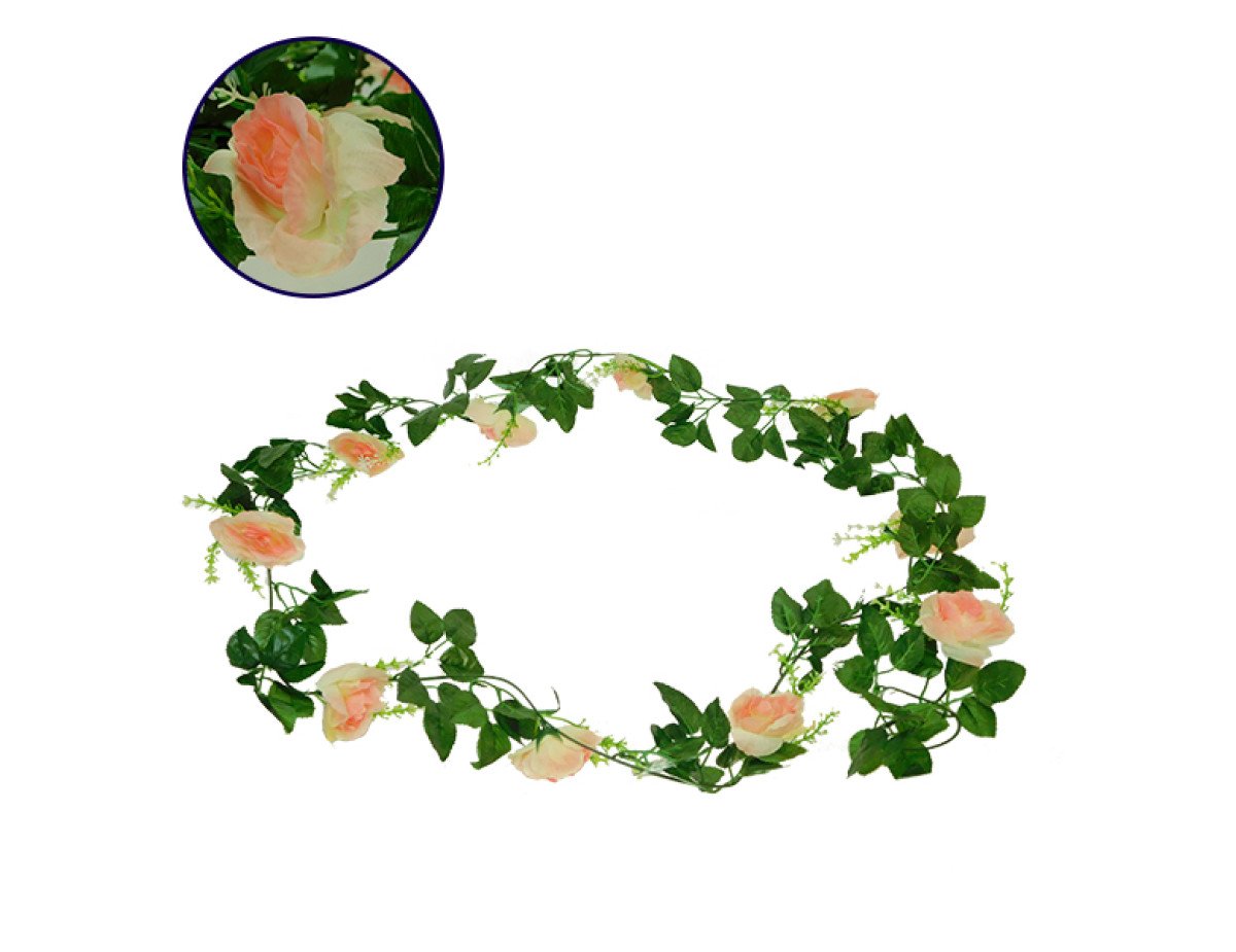 GloboStar® 09003 Τεχνητό Κρεμαστό Φυτό Διακοσμητική Γιρλάντα Μήκους 2.2 μέτρων με 10 X Μεγάλα Τριαντάφυλλα Ροζ