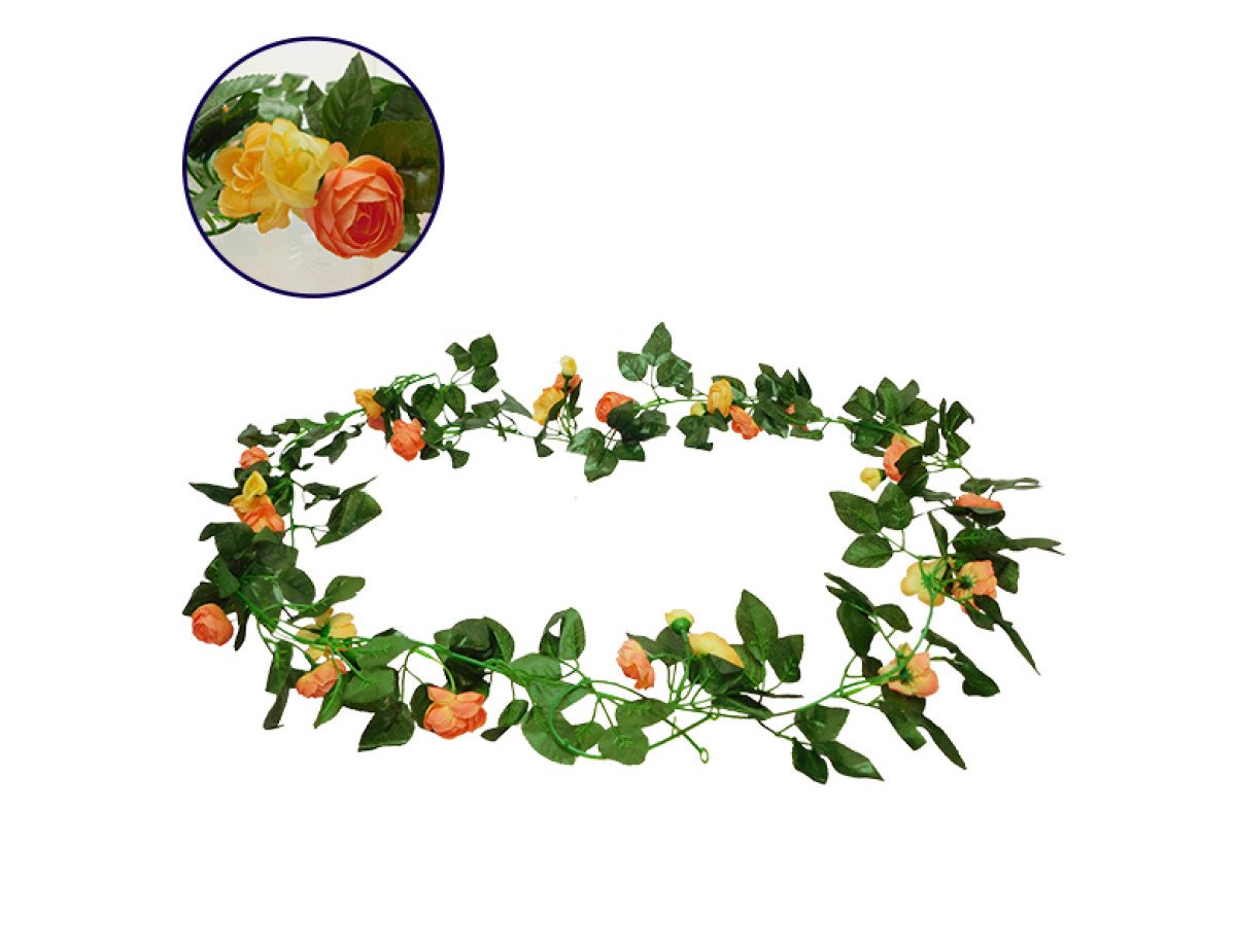 GloboStar® 09013 Τεχνητό Κρεμαστό Φυτό Διακοσμητική Γιρλάντα Μήκους 2.2 μέτρων με 32 X Μικρά Τριαντάφυλλα Πορτοκαλί Σομόν