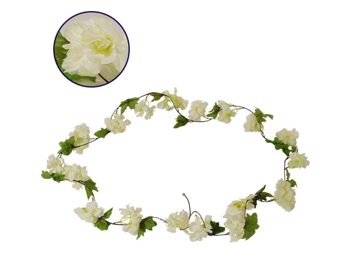 GloboStar® 09025 Τεχνητό Κρεμαστό Φυτό Διακοσμητική Γιρλάντα Μήκους 2.2 μέτρων με 18 X Άνθη Κερασιάς Λευκό
