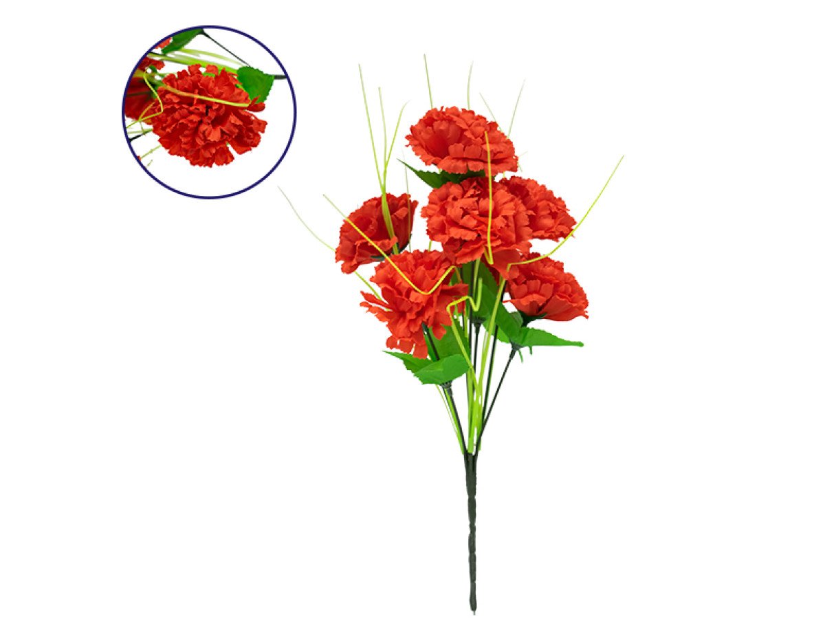 GloboStar® 09073 Τεχνητό Φυτό Διακοσμητικό Μπουκέτο Κόκκινο M20cm x Υ35cm Π20cm με 7 X Γαρύφαλλα